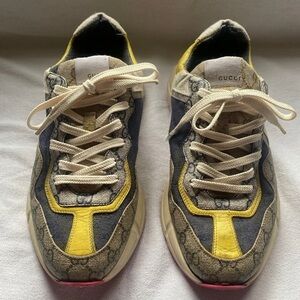 Gucci Unisex Shoes Rhyton GG Gucci Supreme Monogram Yellow Blue Beige